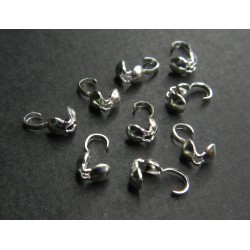BEAD TIP, 3.0MM, BOTTOMFOLD, HOOK-ON, SILVER PLATED BRASS, NICKEL FREE. SOLD PER PACK OF 40.