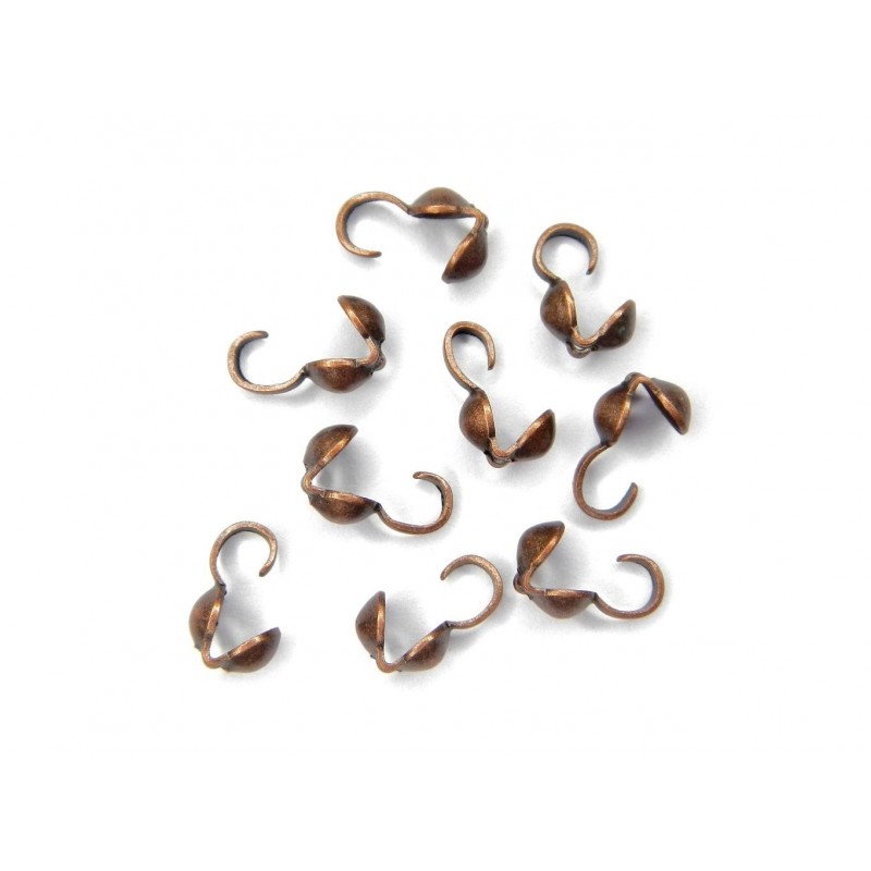BEAD TIP, 3.0MM, BOTTOMFOLD, HOOK-ON, COPPER PLATED BRASS, NICKEL FREE. SOLD PER PACK OF 40.