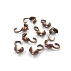 BEAD TIP, 3.0MM, BOTTOMFOLD, HOOK-ON, COPPER PLATED BRASS, NICKEL FREE. SOLD PER PACK OF 40.