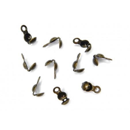 BEAD TIP, 3.0MM, BOTTOMFOLD, ANTIQUE PLATED BRASS, NICKEL FREE. SOLD PER PACK OF 100.