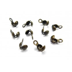 BEAD TIP, 3.0MM, BOTTOMFOLD, ANTIQUE PLATED BRASS, NICKEL FREE. SOLD PER PACK OF 100.