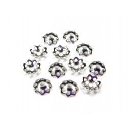 BEADCAP, FLOWER, 6MM, RHODIUM PLATED, BRASS BASE. SOLD PER PACK OF 100.