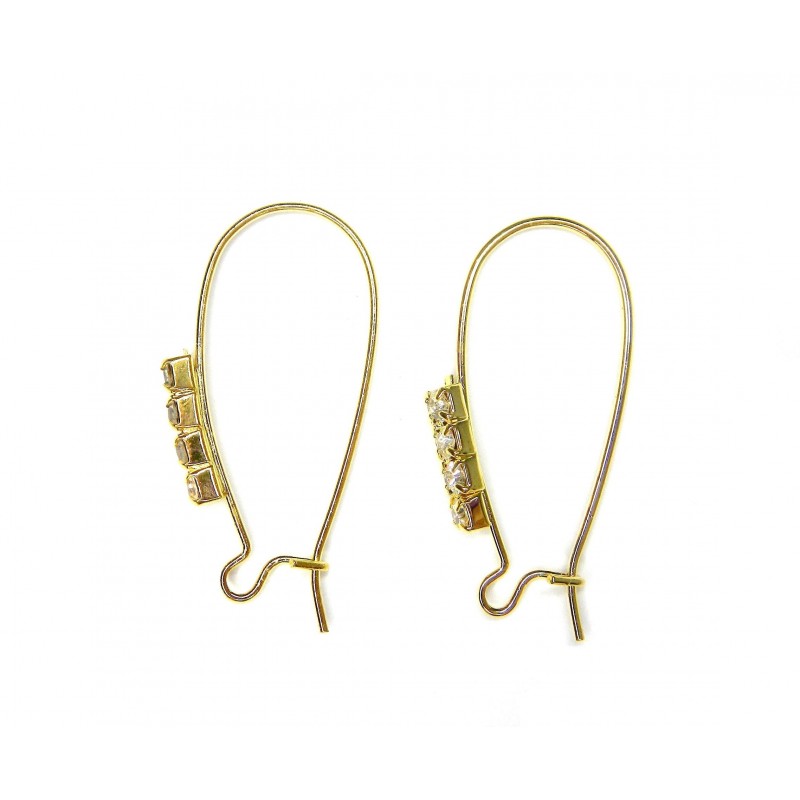 EARWIRE, KIDNEY, 15X33MM, GOLD PLATED WITH RHINESTONES. SOLD PER PACK OF 10.