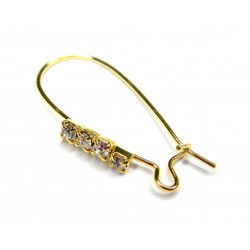 EARWIRE, KIDNEY, 15X33MM, GOLD PLATED WITH RHINESTONES. SOLD PER PACK OF 10.