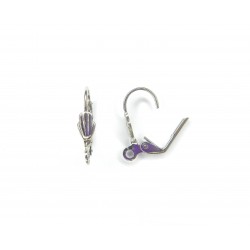 EAR HOOK, LEVERBACK, 10X16MM, RHODIUM PLATED WITH SHELL.SOLD PER PACK OF 20.