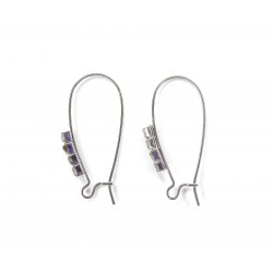 EARWIRE, KIDNEY, 16X32MM, RHODIUM PLATED WITH RHINESTONES. SOLD PER PACK OF 10.