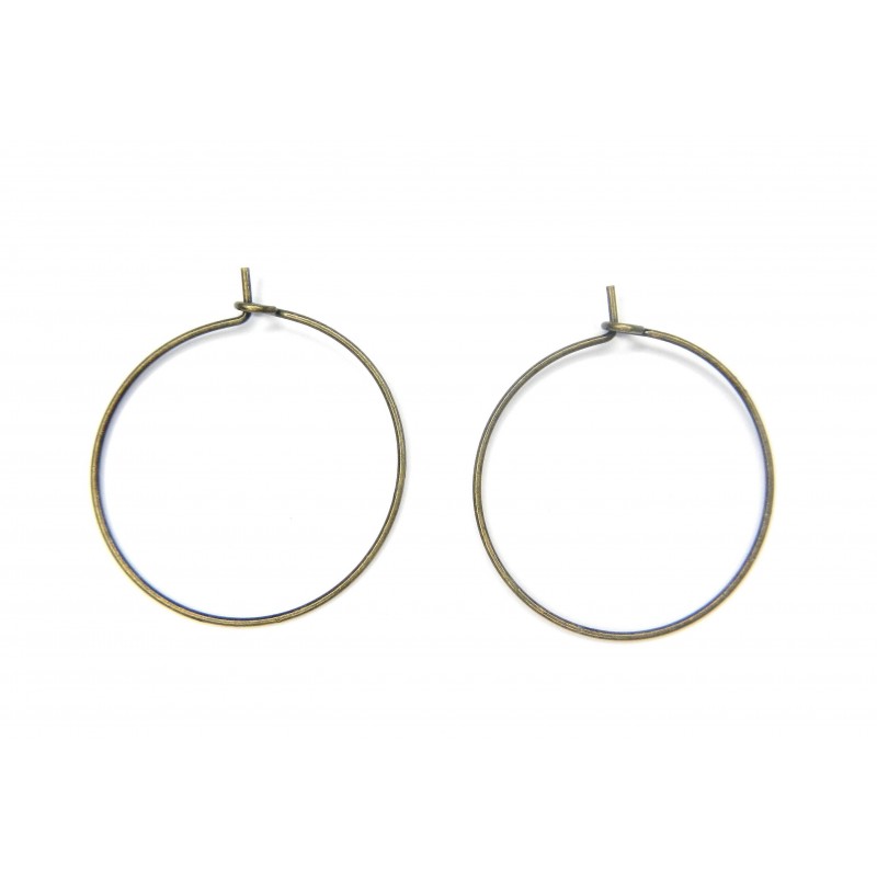 EARWIRE, HOOP, 25MM, ANTIQUE PLATED BRASS, NICKEL FREE. SOLD PER PACK OF 20.