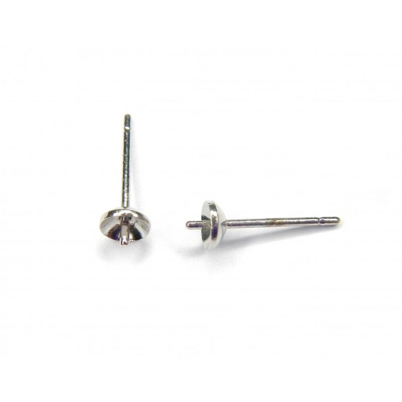 EARSTUD, 13MM LONG WITH 4MM CUP, RHODIUM PLATED BRASS, NICKEL FREE. SOLD PER PACK OF 50.
