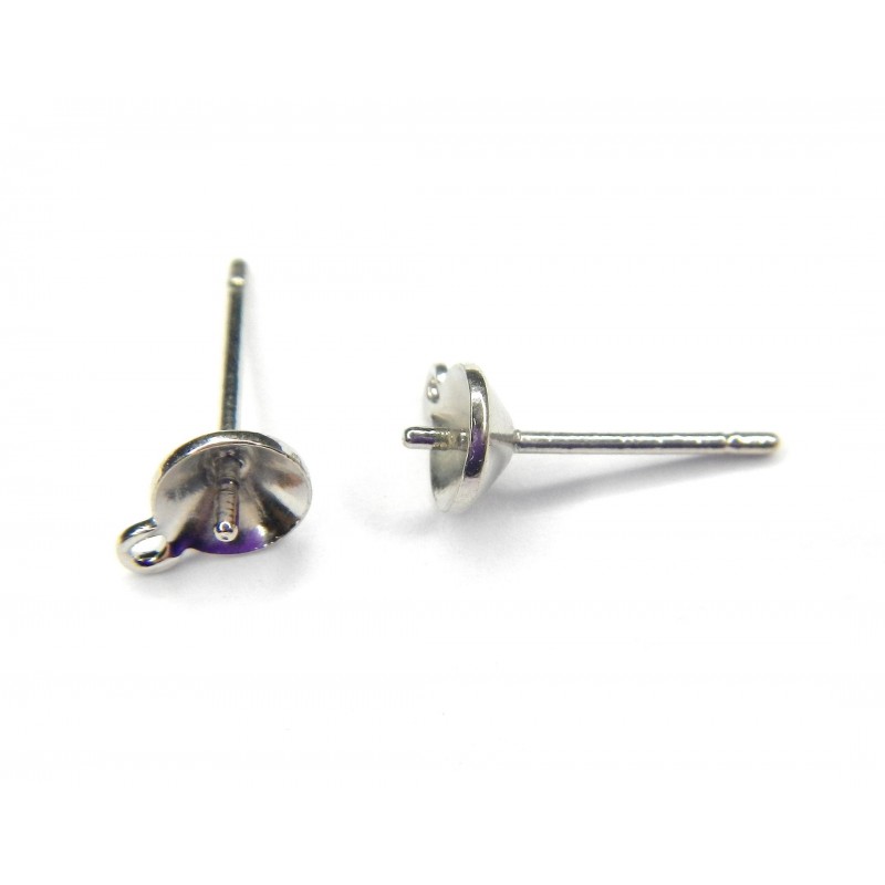 EARSTUD, 14MM LONG WITH 5MM CUP AND LOOP, RHODIUM PLATED BRASS, NICKEL FREE. SOLD PER PACK OF 50.