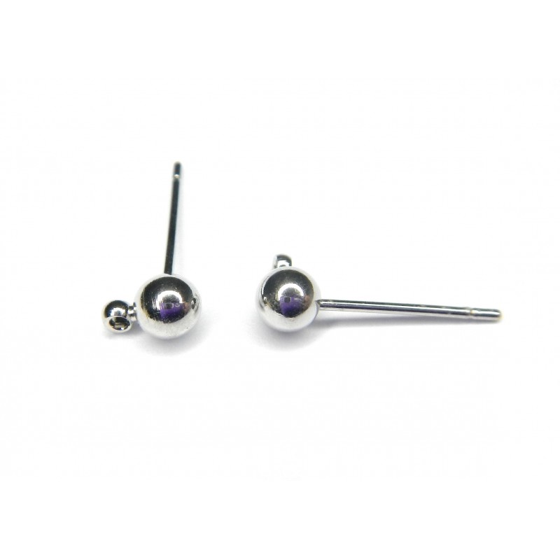 EARSTUD, 4MM ROUND BALL WITH LOOP, 15MM LONG, RHODIUM PLATED, NICKEL FREE. SOLD PER PACK OF 20.