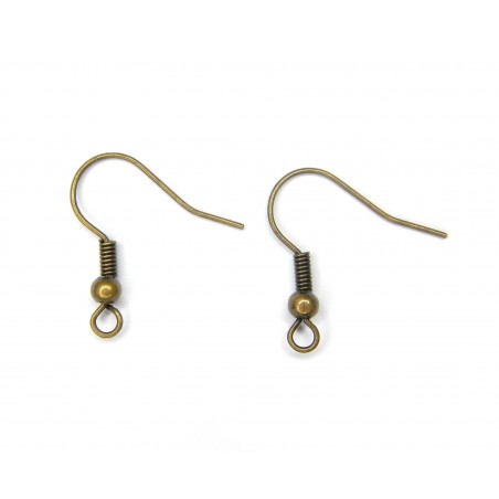 EARWIRE, FISHHOOK WITH 3MM BALL AND 4MM COIL, ANTIQUE PLATED BRASS, NICKEL FREE. SOLD PER PACK OF 100.